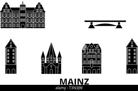 Deutschland, Mainz Flachbild reisen Skyline. Deutschland, Mainz schwarz Stadt Vektor-illustration, Symbol, Reisen, Sehenswürdigkeiten, Wahrzeichen. Stock Vektor