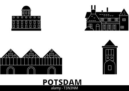 Deutschland, Potsdam Flachbild reisen Skyline. Deutschland, Potsdam schwarz Stadt Vektor-illustration, Symbol, Reisen, Sehenswürdigkeiten, Wahrzeichen. Stock Vektor