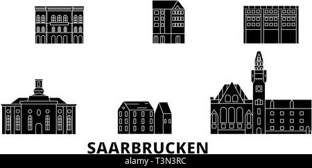 Deutschland, Saarbrücken Flachbild reisen Skyline. Deutschland, Saarbrücken schwarz Stadt Vektor-illustration, Symbol, Reisen, Sehenswürdigkeiten, Wahrzeichen. Stock Vektor