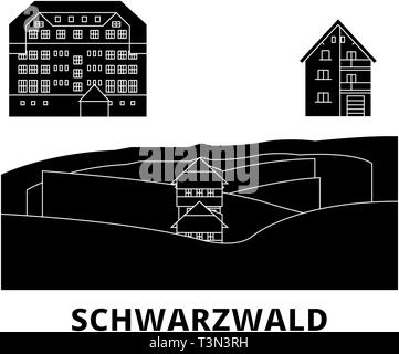 Deutschland, Schwarzwald Flachbild reisen Skyline. Deutschland, Schwarzwald schwarz Stadt Vektor-illustration, Symbol, Reisen, Sehenswürdigkeiten, Wahrzeichen. Stock Vektor