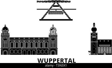 Deutschland, Wuppertal Wohnung reisen Skyline. Deutschland, Wuppertal schwarz Stadt Vektor-illustration, Symbol, Reisen, Sehenswürdigkeiten, Wahrzeichen. Stock Vektor