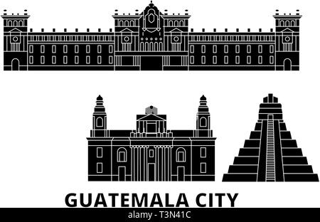 Guatemala, Guatemala City Wohnung reisen Skyline. Guatemala, Guatemala Stadt, schwarze Stadt Vektor-illustration, Symbol, Reisen, Sehenswürdigkeiten, Wahrzeichen. Stock Vektor