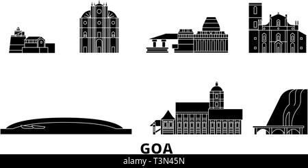 Indien, Goa Flachbild reisen Skyline. Indien, Goa schwarz Stadt Vektor-illustration, Symbol, Reisen, Sehenswürdigkeiten, Wahrzeichen. Stock Vektor