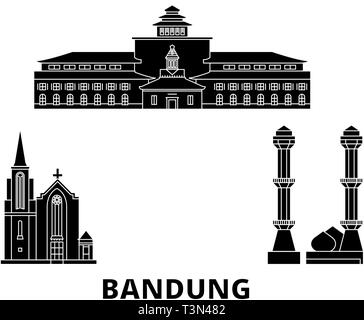 Indonesien, Bandung Flachbild reisen Skyline. Indonesien, Bandung schwarz Stadt Vektor-illustration, Symbol, Reisen, Sehenswürdigkeiten, Wahrzeichen. Stock Vektor