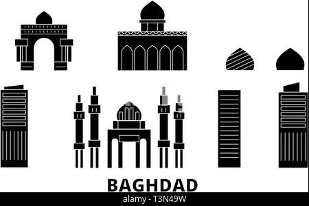 Irak, Bagdad Flachbild reisen Skyline. Irak, Bagdad schwarz Stadt Vektor-illustration, Symbol, Reisen, Sehenswürdigkeiten, Wahrzeichen. Stock Vektor