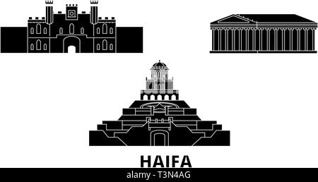 Israel, Haifa Flachbild reisen Skyline. Israel, Haifa schwarz Stadt Vektor-illustration, Symbol, Reisen, Sehenswürdigkeiten, Wahrzeichen. Stock Vektor