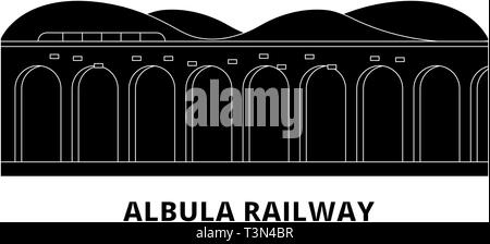 Italien, Albulabahn Flachbild reisen Skyline. Italien, Albulabahn schwarz Stadt Vektor-illustration, Symbol, Reisen, Sehenswürdigkeiten, Wahrzeichen. Stock Vektor