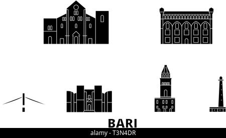 Italien, Bari Flachbild reisen Skyline. Italien, Bari schwarz Stadt Vektor-illustration, Symbol, Reisen, Sehenswürdigkeiten, Wahrzeichen. Stock Vektor