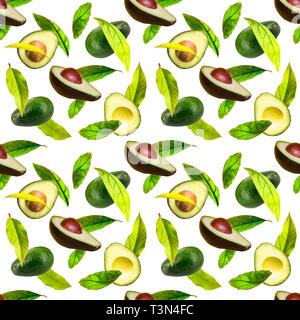 Wiederholen Fliese abstrakter Entwurf von Avocados und Blätter auf einem weißen Hintergrund, passend für für Tapeten oder Stoff design Stockfoto