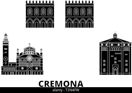 Italien, Cremona Flachbild reisen Skyline. Italien, Cremona schwarz Stadt Vektor-illustration, Symbol, Reisen, Sehenswürdigkeiten, Wahrzeichen. Stock Vektor