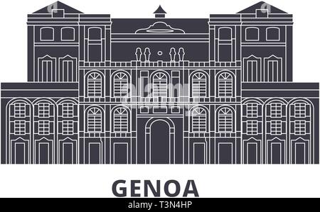 Italien, Genua City Wohnung reisen Skyline. Italien, Genua Stadt schwarz Stadt Vektor-illustration, Symbol, Reisen, Sehenswürdigkeiten, Wahrzeichen. Stock Vektor