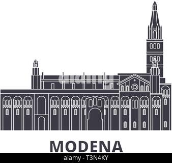 Italien, Modena Flachbild reisen Skyline. Italien, Modena schwarz Stadt Vektor-illustration, Symbol, Reisen, Sehenswürdigkeiten, Wahrzeichen. Stock Vektor