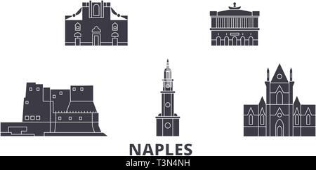 Italien, Neapel Flachbild reisen Skyline. Italien, Neapel schwarz Stadt Vektor-illustration, Symbol, Reisen, Sehenswürdigkeiten, Wahrzeichen. Stock Vektor