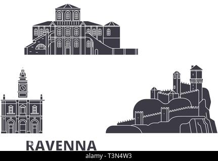 Italien, Ravenna Flachbild reisen Skyline. Italien, Ravenna schwarz Stadt Vektor-illustration, Symbol, Reisen, Sehenswürdigkeiten, Wahrzeichen. Stock Vektor