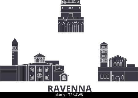 Italien, Ravenna City Wohnung reisen Skyline. Italien, Ravenna Stadt schwarz Stadt Vektor-illustration, Symbol, Reisen, Sehenswürdigkeiten, Wahrzeichen. Stock Vektor