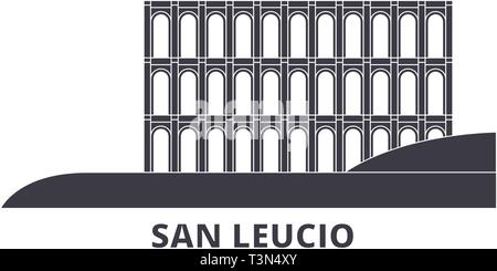 Italien, San Leucio Flachbild reisen Skyline. Italien, San Leucio schwarz Stadt Vektor-illustration, Symbol, Reisen, Sehenswürdigkeiten, Wahrzeichen. Stock Vektor