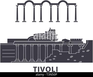 Italien, Tivoli, Villa Adriana Flachbild reisen Skyline. Italien, Tivoli, Villa Adriana schwarz Stadt Vektor-illustration, Symbol, Reisen, Sehenswürdigkeiten, Wahrzeichen. Stock Vektor