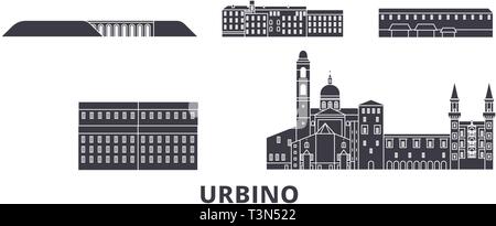 Italien, Urbino Flachbild reisen Skyline. Italien, Urbino schwarz Stadt Vektor-illustration, Symbol, Reisen, Sehenswürdigkeiten, Wahrzeichen. Stock Vektor