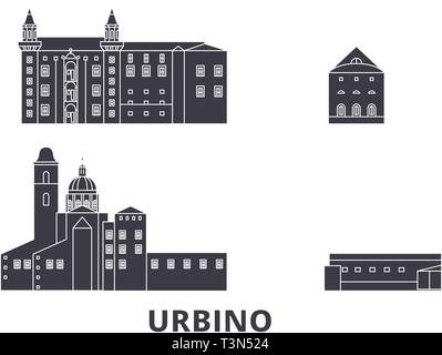 Italien, Urbino City Wohnung reisen Skyline. Italien, Urbino Stadt schwarz Stadt Vektor-illustration, Symbol, Reisen, Sehenswürdigkeiten, Wahrzeichen. Stock Vektor