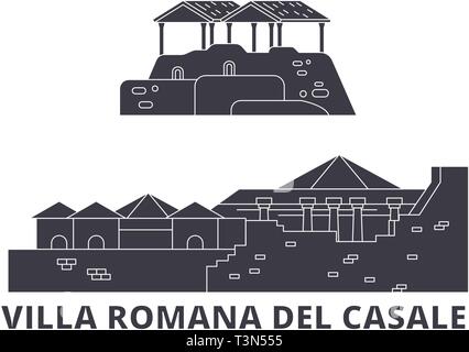 Italien, Villa Romana del Casale Wohnung reisen Skyline. Italien, Villa Romana del Casale schwarz Stadt Vektor-illustration, Symbol, reisen Sehenswürdigkeiten Stock Vektor