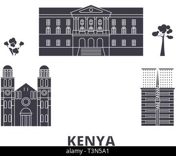 Kenia Wohnung reisen Skyline. Kenia schwarz Stadt Vektor-illustration, Symbol, Reisen, Sehenswürdigkeiten, Wahrzeichen. Stock Vektor