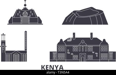 Kenia, Nairobi Flachbild reisen Skyline. Kenia, Nairobi schwarz Stadt Vektor-illustration, Symbol, Reisen, Sehenswürdigkeiten, Wahrzeichen. Stock Vektor