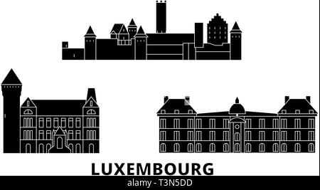 Luxemburg Flachbild reisen Skyline. Luxemburg schwarz Stadt Vektor-illustration, Symbol, Reisen, Sehenswürdigkeiten, Wahrzeichen. Stock Vektor