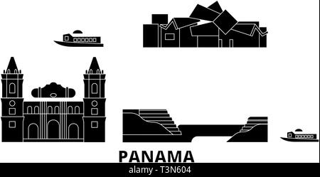 Panama Flachbild reisen Skyline. Panama schwarz Stadt Vektor-illustration, Symbol, Reisen, Sehenswürdigkeiten, Wahrzeichen. Stock Vektor