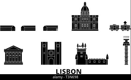 Portugal, Lissabon Wohnung reisen Skyline. Portugal, Lissabon schwarz Stadt Vektor-illustration, Symbol, Reisen, Sehenswürdigkeiten, Wahrzeichen. Stock Vektor