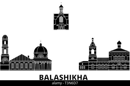 Russland, Balashikha Flachbild reisen Skyline. Russland, Balashikha schwarz Stadt Vektor-illustration, Symbol, Reisen, Sehenswürdigkeiten, Wahrzeichen. Stock Vektor