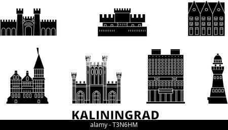 Russland, Kaliningrad Flachbild reisen Skyline. Russland, Kaliningrad schwarz Stadt Vektor-illustration, Symbol, Reisen, Sehenswürdigkeiten, Wahrzeichen. Stock Vektor