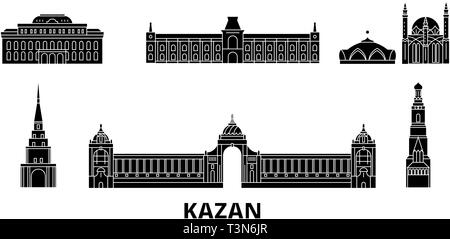 Russland, Kazan Flachbild reisen Skyline. Russland, Kazan schwarz Stadt Vektor-illustration, Symbol, Reisen, Sehenswürdigkeiten, Wahrzeichen. Stock Vektor