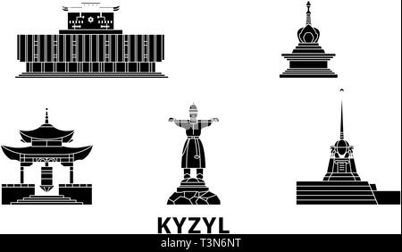 Russland, Kyzyl Flachbild reisen Skyline. Russland, Kyzyl schwarz Stadt Vektor-illustration, Symbol, Reisen, Sehenswürdigkeiten, Wahrzeichen. Stock Vektor