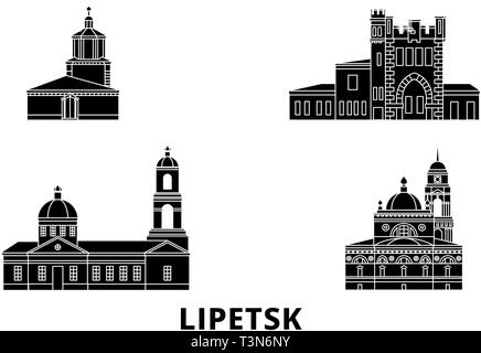 Russland, Lipetsk Flachbild reisen Skyline. Russland, Lipetsk schwarz Stadt Vektor-illustration, Symbol, Reisen, Sehenswürdigkeiten, Wahrzeichen. Stock Vektor