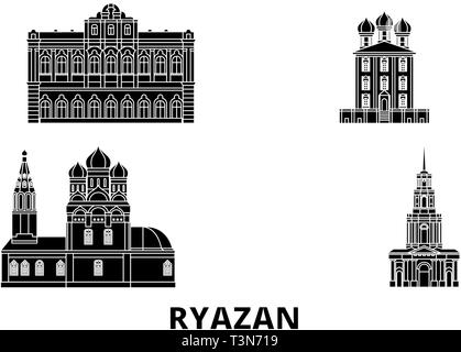 Russland, Ryazan Flachbild reisen Skyline. Russland, Ryazan schwarz Stadt Vektor-illustration, Symbol, Reisen, Sehenswürdigkeiten, Wahrzeichen. Stock Vektor