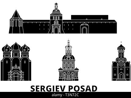 Russland Sergiev Posad Flachbild reisen Skyline. Russland Sergiev Posad schwarz Stadt Vektor-illustration, Symbol, Reisen, Sehenswürdigkeiten, Wahrzeichen. Stock Vektor