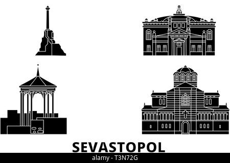 Russland, Sewastopol Flachbild reisen Skyline. Russland, Sewastopol schwarz Stadt Vektor-illustration, Symbol, Reisen, Sehenswürdigkeiten, Wahrzeichen. Stock Vektor