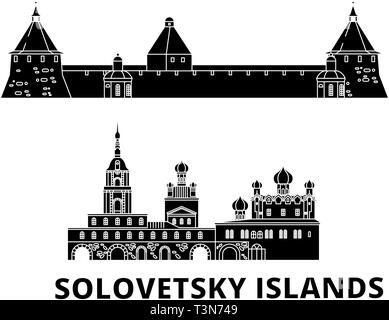 Russland, Solovetsky Inseln flache Reisen Skyline. Russland, Solovetsky Inseln schwarz Stadt Vektor-illustration, Symbol, Reisen, Sehenswürdigkeiten, Wahrzeichen. Stock Vektor