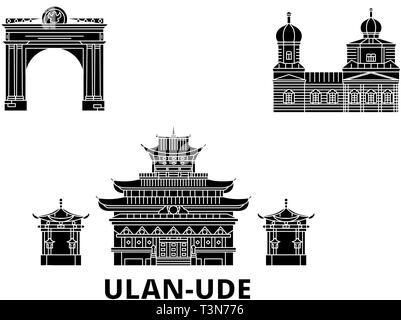 Russland, Ulan Ude Flachbild reisen Skyline. Russland, Ulan Ude schwarz Stadt Vektor-illustration, Symbol, Reisen, Sehenswürdigkeiten, Wahrzeichen. Stock Vektor