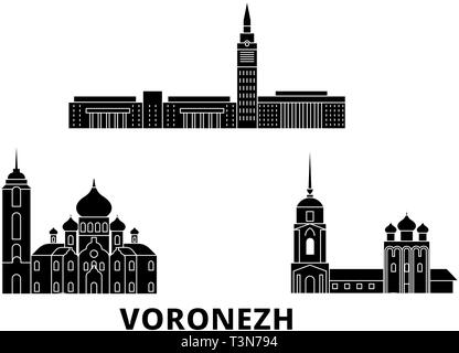 Russland, Woronesch Flachbild reisen Skyline. Russland, Woronesch schwarz Stadt Vektor-illustration, Symbol, Reisen, Sehenswürdigkeiten, Wahrzeichen. Stock Vektor