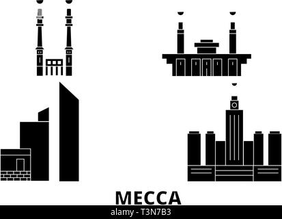 Saudi-arabien, Mekka Flachbild reisen Skyline. Saudi-arabien, Mekka schwarz Stadt Vektor-illustration, Symbol, Reisen, Sehenswürdigkeiten, Wahrzeichen. Stock Vektor