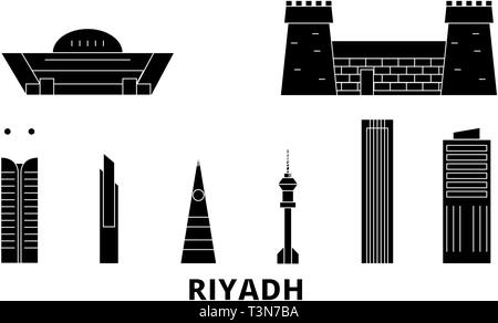 Saudi Arabien, Riyadh Flachbild reisen Skyline. Saudi Arabien, Riyadh schwarz Stadt Vektor-illustration, Symbol, Reisen, Sehenswürdigkeiten, Wahrzeichen. Stock Vektor