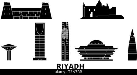 Saudi Arabien, Riyadh Flachbild reisen Skyline. Saudi Arabien, Riyadh schwarz Stadt Vektor-illustration, Symbol, Reisen, Sehenswürdigkeiten, Wahrzeichen. Stock Vektor