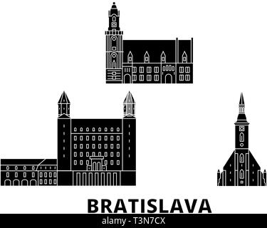 Die Slowakei, Bratislava Flachbild reisen Skyline. Die Slowakei, Bratislava schwarz Stadt Vektor-illustration, Symbol, Reisen, Sehenswürdigkeiten, Wahrzeichen. Stock Vektor