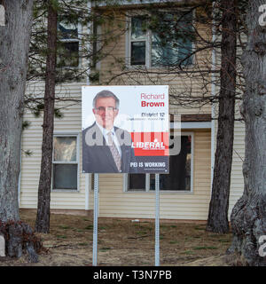 Charlottetown, Prince Edward Island, Kanada: Beschilderung von Richard Brown, Prince Edward Island liberalen Partei bei den Landtagswahlen 2019 Stockfoto