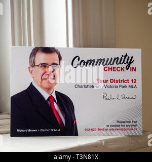 Der Check-in von Richard Brown, Prince Edward Island liberalen Partei bei den Landtagswahlen 2019 Stockfoto