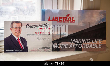 Politische Plattform und der Check-in von Richard Brown, Prince Edward Island liberalen Partei bei den Landtagswahlen im April, 2019 Stockfoto