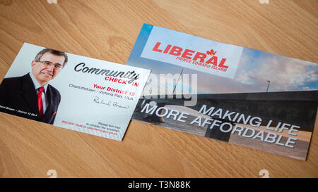 Politische Plattform und der Check-in von Richard Brown, Prince Edward Island liberalen Partei bei den Landtagswahlen 2019 Stockfoto