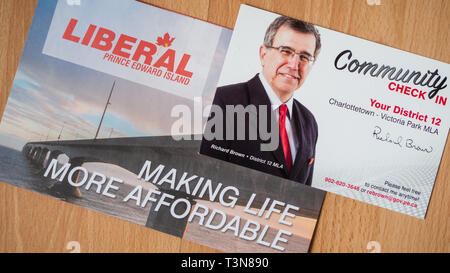 Politische Plattform und der Check in ab Richard Brown, Prince Edward Island liberalen Partei bei den Landtagswahlen 2019 Stockfoto