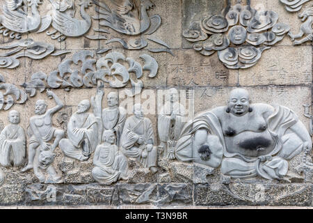 Stein Relief, tausend Buddha Berg, Jinan, Provinz Shandong, China Stockfoto